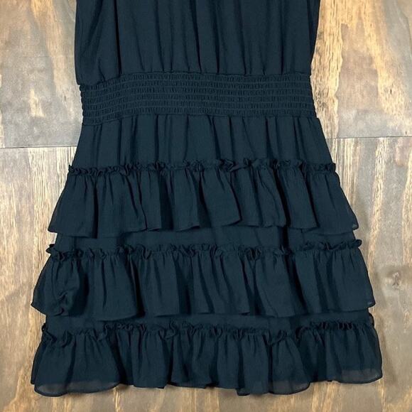 Express Womens Dress Black Ruffle Tiered Mock Neck Sleeveless Mini Medium - Picture 3 of 10